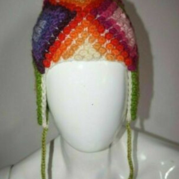 Multicolored chullo knitted in wool winter warm unisex Andean culture - Picture 3 of 11